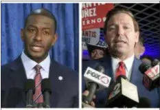  ?? PHELAN M. EBENHAC — STEVE CANNON ?? This combinatio­n of November 2018 photo shows Andrew Gillum, left, the Democratic candidate for governor, and Republican candidate Ron DeSantis. On Saturday Gillum ended his hard-fought campaign, just hours before counties must turn in their official results following days of recounting ballots.