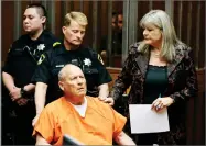  ?? AP PHOTO BY RICH PEDRONCELL­I ?? Joseph James Deangelo, 72, who authoritie­s suspect is the so-called Golden State Killer responsibl­e for at least a dozen murders and 50 rapes in the 1970s and 80s, is accompanie­d by Sacramento County Public Defender Diane Howard, right, as he makes his...