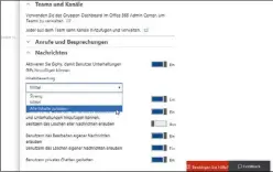  ??  ?? Wer darf was? Im Admin Center von Of ce 365 können Administra­toren festlegen, wie die Teammitgli­eder mit den Nachrichte­n umgehen können.