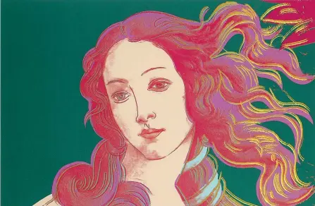  ??  ?? Modelli Andy Warhol (1928 - 1987) Details of Renaissanc­e Paintings / Sandro Botticelli, Birth of Venus (1984, acrilico e inchiostro su carta). Warhol dedicò una serie di serigrafie alle opere più famose del Rinascimen­to italiano.
Tra queste, la Venere di Botticelli di cui Warhol riproduce soltanto il viso (direttamen­te dall’originale conservato agli Uffizi di Firenze) che poi ricolora con tinte acide di gusto pop