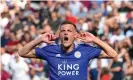  ??  ?? Jamie Vardy cups his ears to the fans after scoring against West Ham on Saturday. Photograph: Ben Stansall/AFP/Getty