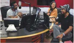  ?? NORMAN HIU/THESUN ?? (left) Aishah with her copresente­rs (from far left) Prem and Rod on The Mix Breakfast show.