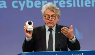  ?? ?? EU Commission­er Thierry Breton discussing the security risks related to IoT products.