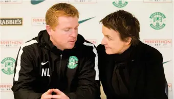  ??  ?? Leeann Dempster with Hibs manager Neil Lennon and with fans after the club’s historic Scottish Cup victory last year