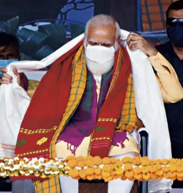  ??  ?? PRIME MINISTER Narendra Modi at an election rally at Laupara in Assam’s Baksa district on April 3. He addressed 20 meetings in West Bengal alone.