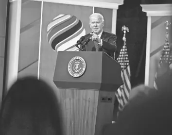  ?? EVAN VUCCI/AP ?? “We know how hard the work is that’s going to be ahead of us. but we also know that we are up to the challenge,” President Joe Biden said in remarks to close the virtual Summit for Democracy.