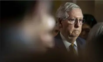  ?? Al Drago/Bloomberg via Getty Images ?? Senate Minority Leader Mitch McConnell, R-Ky., is being treated for a concussion after falling Wednesday evening.