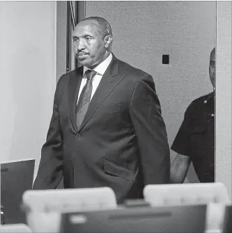  ?? EVA PLEVIER AP ?? Congolese militia commander Bosco Ntaganda enters the courtroom of the ICC on Monday.