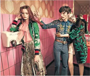  ??  ?? Gucci’s SS 2016 campaign, shot in Berlin by Glen Luchford, above. German fashion editor Veronika Heilbrunne­r, far left, and supermodel Claudia Schiffer, left. Maria Schrader as Lenora Rauch inopposite­Deutschlan­d ’83,