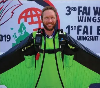  ??  ?? SKY DIVING CHAMP: Toowoomba-born wingsuit racer Chris Byrnes won silver at the 2019 Wingsuit World Cup, in Ravenna, Italy. It follows his bronze medal at the World BASE Race in July.