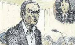  ?? Picture: Kyodo/via Reuters ?? A court sketch by Nobutoshi Katsuyama shows ousted Nissan chair Carlos Ghosn during a hearing on the reason for his continued detention, at Tokyo District Court in Japan.