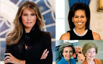  ?? (Archivio storico Casa Bianca) ?? Da sinistra, in senso orario, Melania Trump, Michelle Obama, Laura Bush e Hillary Clinton