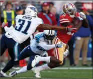  ?? NHAT V. MEYER/ TRIBUNE NEWS SERVICE ?? The 49ers' Marquise Goodwin (11) runs after a catch against Tennessee on Dec. 17, 2017 in Santa Clara.