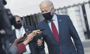  ?? EDITOR MEHMET ÇELİK ?? U.S. President Joe Biden speaks to the members of press before departing the White House, Washington, D.C., the U.S., Feb. 27, 2021.