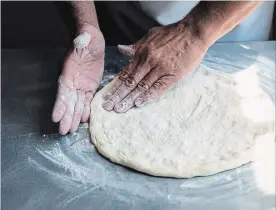  ??  ?? The pizza dough, if made ahead of time, will have time to rise before it is shaped.