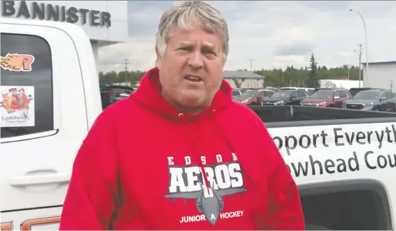  ?? SCREEN SHOT FROM BANNISTER GM FACEBOOK ?? Former Regina Pats, Humboldt Broncos and Regina Pat Canadians head coach Bernie Lynch in July 2018, when he was with the Edson Aeros.