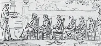  ??  ?? Viennese physician Franz Anton Mesmer’s “healing” was based on his belief that the universe was permeated with an invisible fluid that connected people to the planets and to each other.