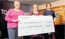  ?? Photo / Supplied ?? New Horizons for Women Trust's Colleen Dryden and Gail Campbell with Toi Ohomai Council chairwoman Cathy Cooney.