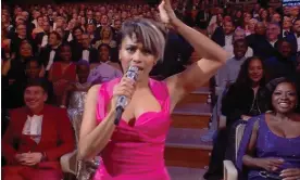  ?? ?? ‘Viola Davis, my Woman King’ … DeBose commits to the lyrics as audience members look on. Photograph: BBC