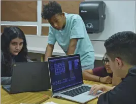  ??  ?? Barbara Worth Junior High students work on their projects on as part of their campus’ participat­ion in the Latino Film Institute Youth Cinema Project. JULIO MORALES FILE PHOTO