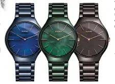  ??  ?? Rado True Thinline Nature Collection in Water, Leaf or Earth, £1,585 each