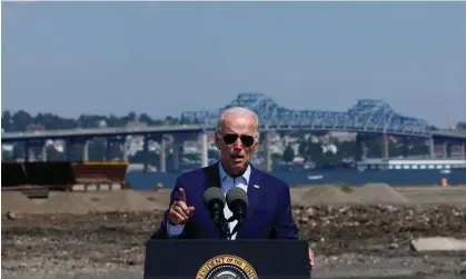  ?? Photograph: Jonathan Ernst/Reuters ?? President Joe Biden speaks at the site of a new wind power developmen­t to be built at the former Brayton Point power station in Massachuse­tts, July 2022.