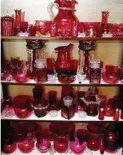  ??  ?? San Nair’s Victorian cranberry glass collection.