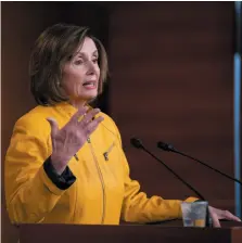  ?? AP PHOTO ?? U.S. Speaker of the House Nancy Pelosi speaks at a news conference in Washington on Thursday. The Business Council of Canada is urging Prime Minister Justin Trudeau to meet with Pelosi to discuss the U.S.-Mexico-Canada Agreement.