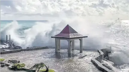  ??  ?? A storm surge caused by Hurricane Delta impacts a property in West End in Negril last week.