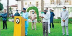  ??  ?? Governor Babajide Sanwo-Olu of Lagos State, announces the constituti­on of a seven-man Judicial Panel of Enquiry and Restitutio­n to investigat­e cases of brutality and human rights violations committed by operatives of the dissolved Special Anti-Robbery Squad, during live address at the State House in Marina, Lagos yesterday