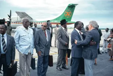  ?? PICTURES: LAURIE SPARHAM ?? MEMORY LANE: Walter Sisulu and Ahmed Kathrada pictured among exiled ANC members in a photograph that forms part of the exhibition.