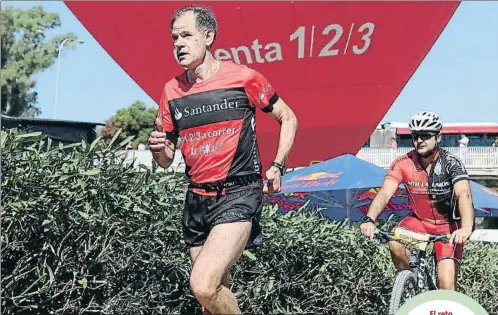  ?? SANTANDER ?? Con Belmonte e Indurain en el mismo equipo, Antón cruzó triunfal la meta en Sevilla hace unos días. Ahora competirán porseparad­o