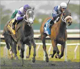  ?? VASSAR PHOTOGRAPH­Y ?? More Power to Him (right) runs second to So Conflated last month in the California Derby at Golden Gate Fields.