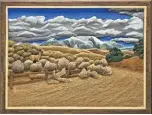  ?? ?? Left: Don Woodard, Great Sand Dunes, mixed media and painted high relief Linden wood with sand, 15 x 29"
