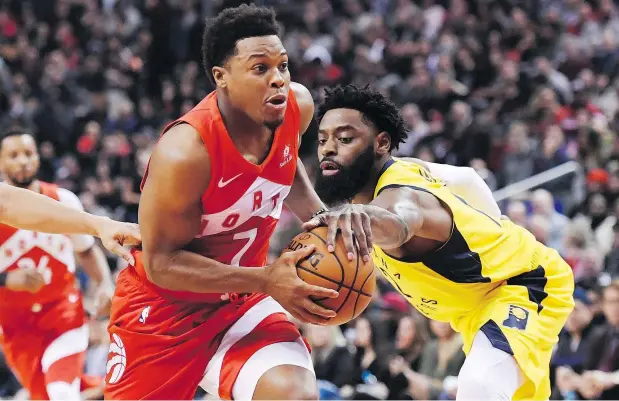  ??  ?? Toronto Raptors guard Kyle Lowry made his return to the Raptors’ lineup in a big way Sunday, with 12 points and eight assists in a 121-105 win over the Indiana Pacers at Scotiabank Arena. — THE CANADIAN PRESS