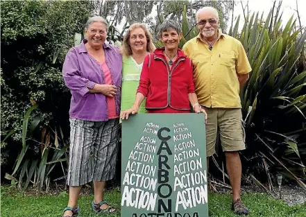  ??  ?? Carbon Action Aotearoa Inc. members, from left Sue Jepson, Lynda Hannah, Katerina Seligman and soil ecologist Don Graves. They are promoting a biochar industry for Tasman to reduce pollution from the burning of waste wood.