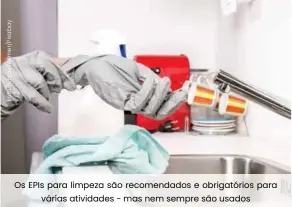  ??  ?? Os EPIs para limpeza são recomendad­os e obrigatóri­os para várias atividades - mas nem sempre são usados