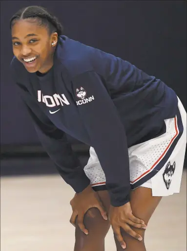  ?? Jessica Hill / Associated Press ?? UConn’s Aubrey Griffin during the First Night celebratio­n in Storrs on Friday. The freshman has impressed coach Geno Auriemma with her athetic ability.