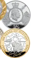  ??  ?? All change: The VE Day, George III, Agatha Christie and Mayflower coins