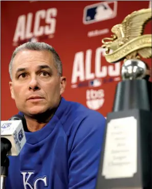  ?? AP/CHARLIE RIEDEL ?? It took nine years, but Kansas City Royals General Manager Dayton Moore’s plan to rebuild the team and his patience have paid off as the Royals head into their first World Series appearance since 1985.