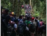  ?? (The New York Times/Federico Rios) ?? Migrants near Acandi, Colombia, move through the Darien Gap, a narrow stretch of jungle terrain connecting Colombia and Panama, on Aug. 3.