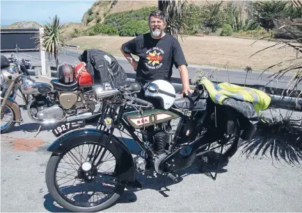  ??  ?? Ashley Blair, riding from Picton down to Christchur­ch for the 47th BSA Internatio­nal Rally in 2010. ‘I had just finished restoring that machine and it was the first long trip with it.’