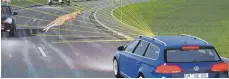  ?? FOTO: DPA ?? Ein Känguru springt vor ein Auto. Forscher der Hochschule Kempten testen Fahrerassi­stenzsyste­me mittels Computersi­mulationen.