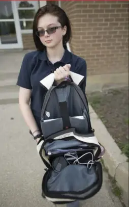  ?? RICK MADONIK/TORONTO STAR ?? Megan Beere, a Grade 10 student at Cardinal Leger Secondary School, is not a fan of a new policy that doesn’t allow backpacks in the classroom.