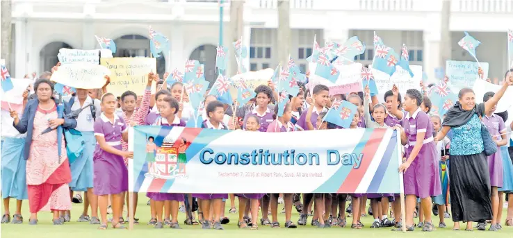  ?? Photo: Ronald Kumar ?? Dudley Intermedia­te School students and teachers during Constituti­on Day celebratio­ns at Albert Park Pavilion and Grounds in Suva, yesterday.