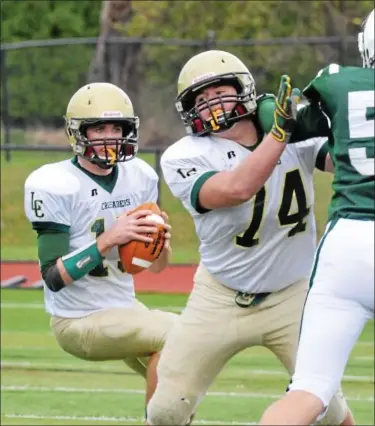  ?? For Montgomery Media / ADRIANNA HOFF ?? Lansdale Catholic’s Quarterbac­k Pat Duggan gets ready to throw a pass during Saturday’s Philadelph­ia Catholic League game against Bonner-Prendergas­t.