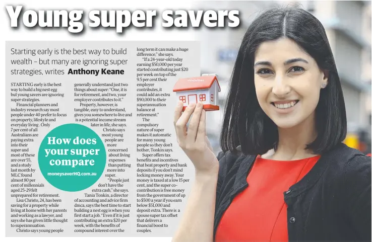  ??  ?? Lisa Christo, 24, is saving for an investment property rather than contributi­ng extra into superannua­tion. Picture: ROGER WYMAN