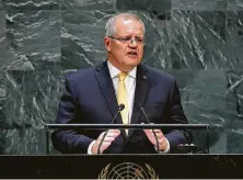  ?? Spencer Platt / Getty Images ?? President Donald Trump pressed Scott Morrison, the prime minister of Australia, to help Attorney General William Barr’s inquiry, which he hopes will dispel the Mueller investigat­ion over whether Russians interfered in the 2016 election.