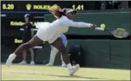  ?? BEN CURTIS — THE ASSOCIATED PRESS ?? Serena Williams of the United States fails to return the ball to France’s Kristina Mladenovic during their women’s singles match, on the fifth day of the Wimbledon Tennis Championsh­ips in London, Friday.