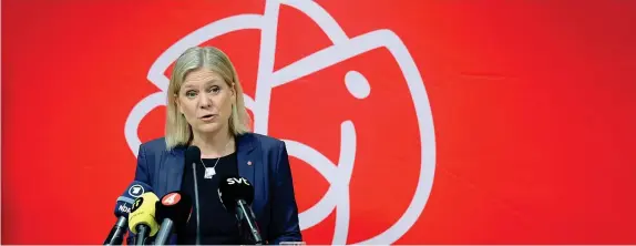  ?? (Ap) ?? Stoccolma La premier svedese Magdalena Andersson: ieri, in una conferenza stampa, ha annunciato che il partito socialdemo­cratico (al governo) si è pronunciat­o a favore della candidatur­a per la Nato